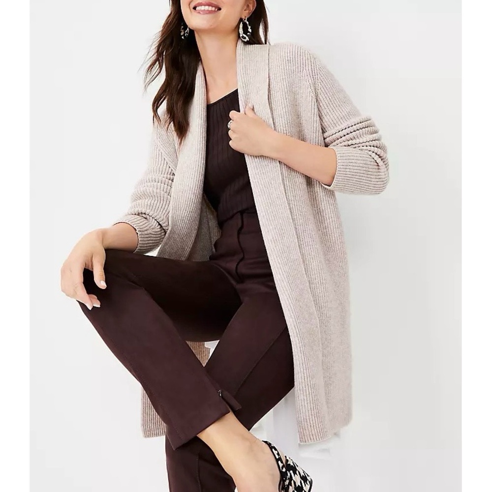 Ann Taylor | Shawl Collar Coatigan Open Front Oatmeal Knit Relaxed Cardigan